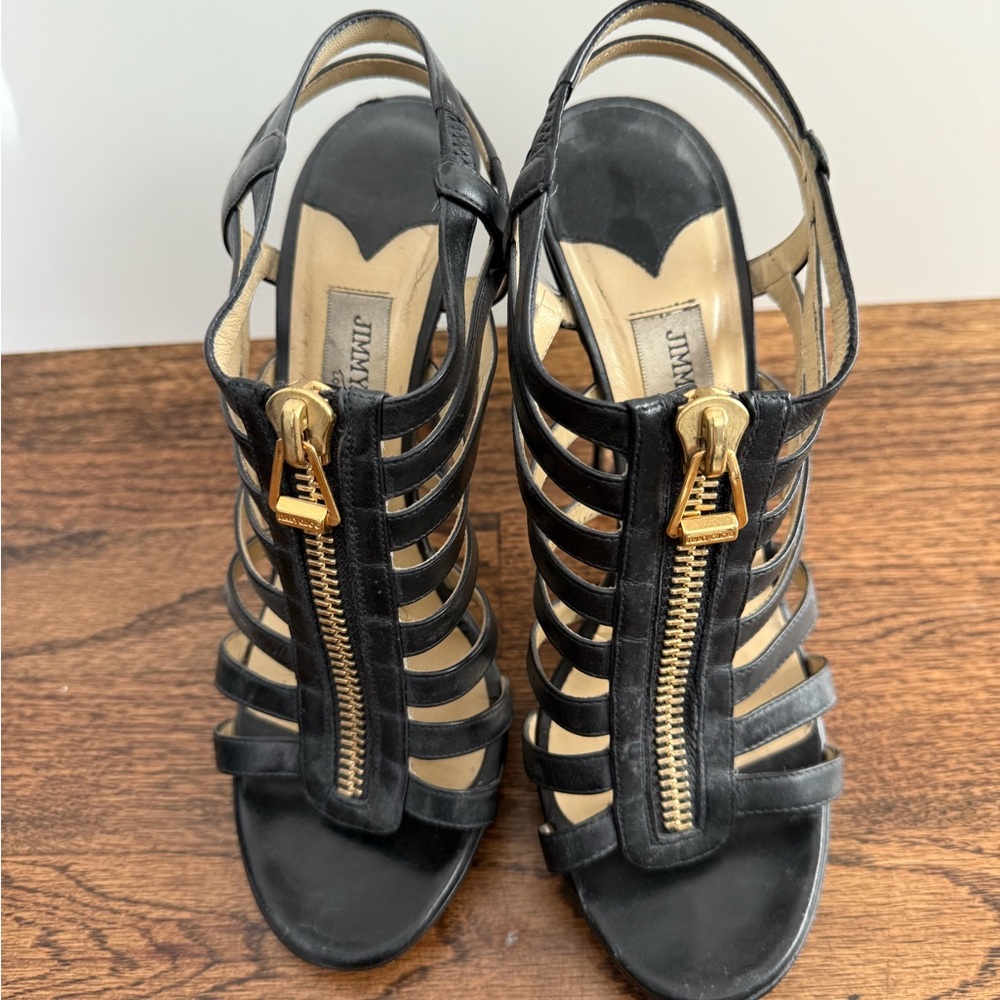 Jimmy Choo Black Heels with Gold Zipper